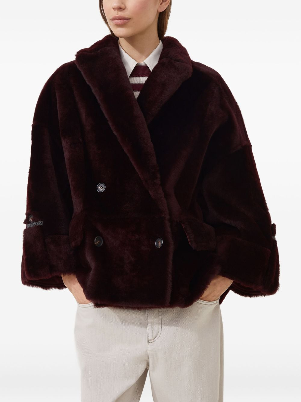 lamb-fur double-breasted jacket - 3