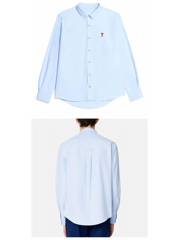 Heart Logo Oxford Button Down Long Sleeve Shirt Sky Blue - 5