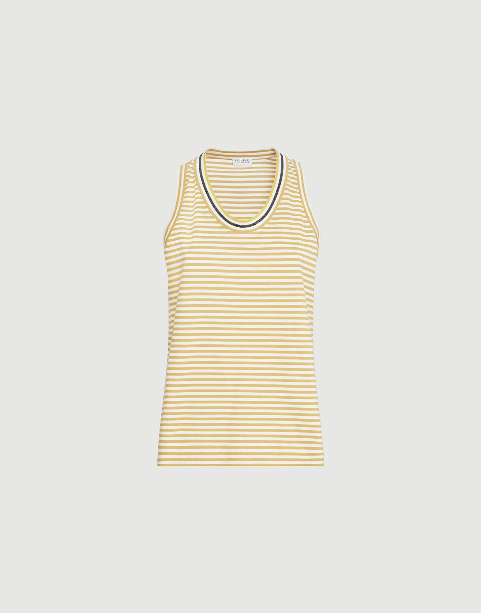 Striped cotton jersey top with precious neckline - 1