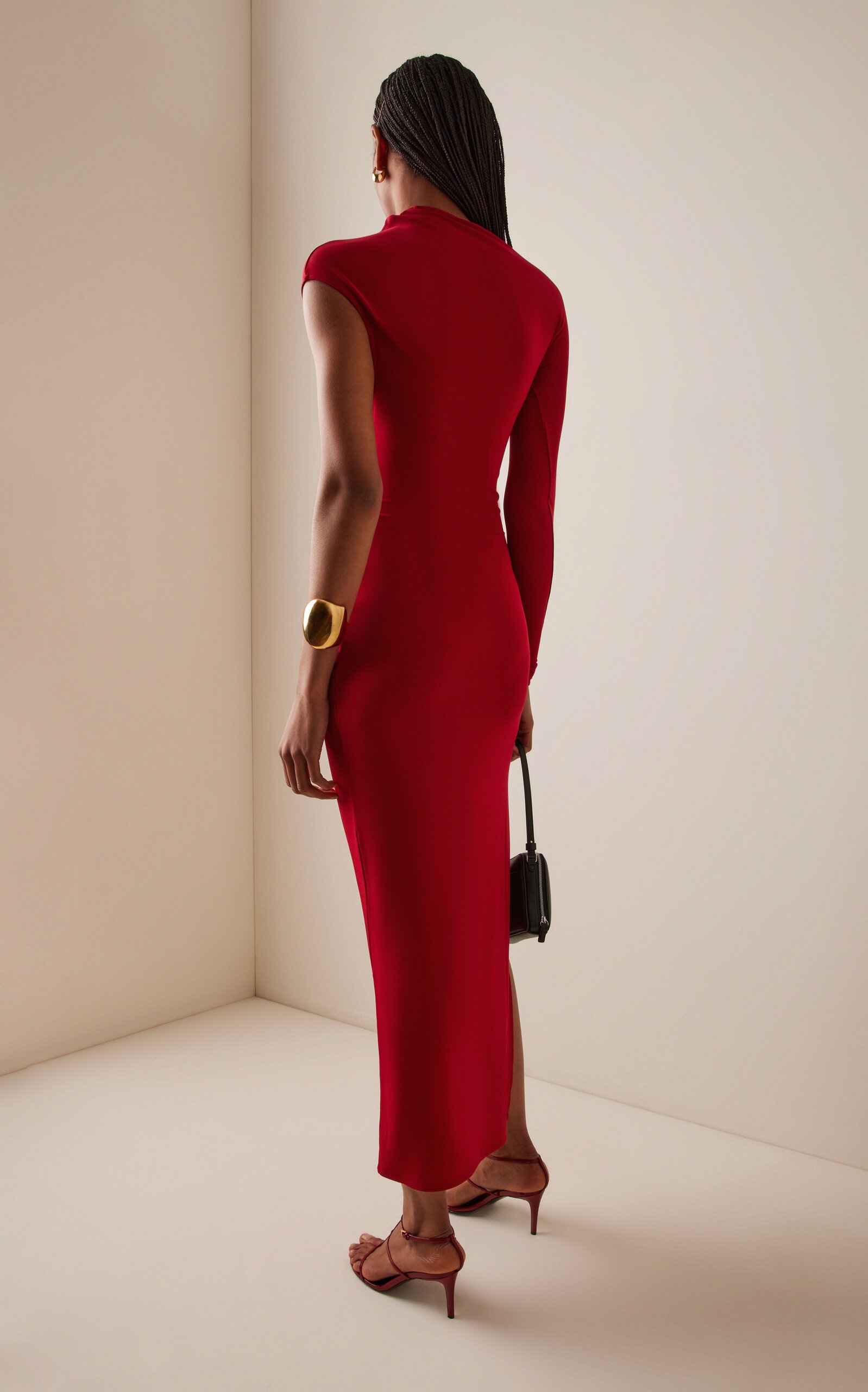 One-Shoulder Crepe-Jersey Maxi Dress red - 4