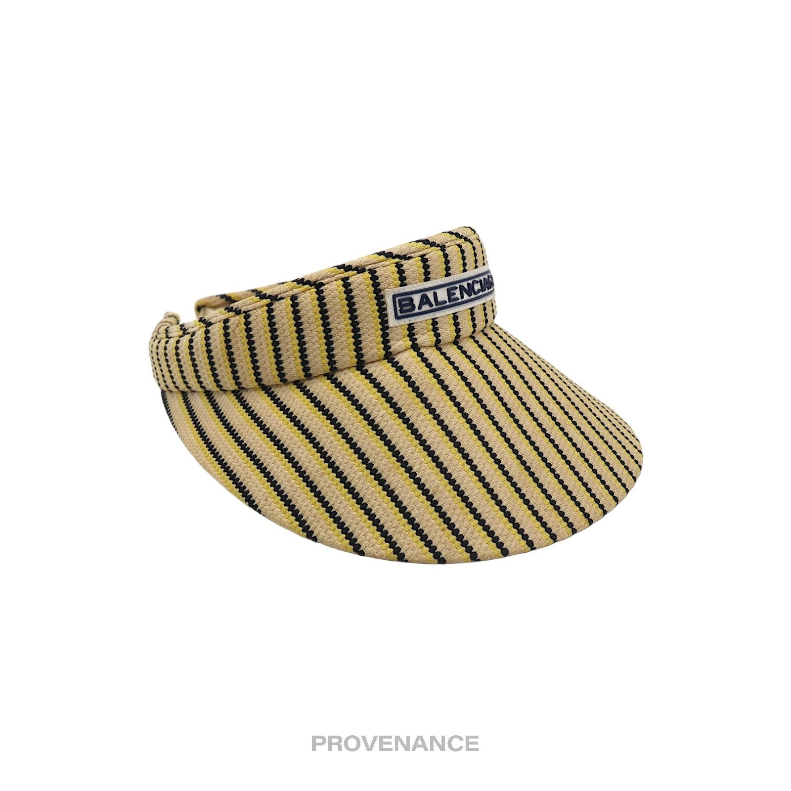 Balenciaga Logo Visor - Rattan Striped Black Yellow Straw - 3
