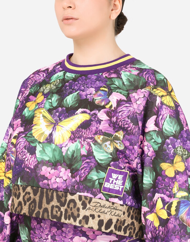 Round-neck jersey sweatshirt with butterfly print - 5