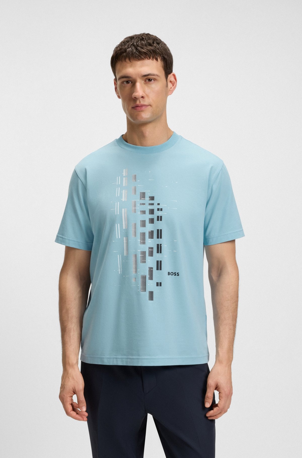 STRETCH-COTTON T-SHIRT WITH GEOMETRIC PRINT - 2