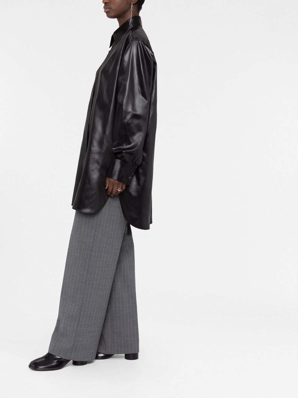 faux-leather long-sleeved shirt - 4
