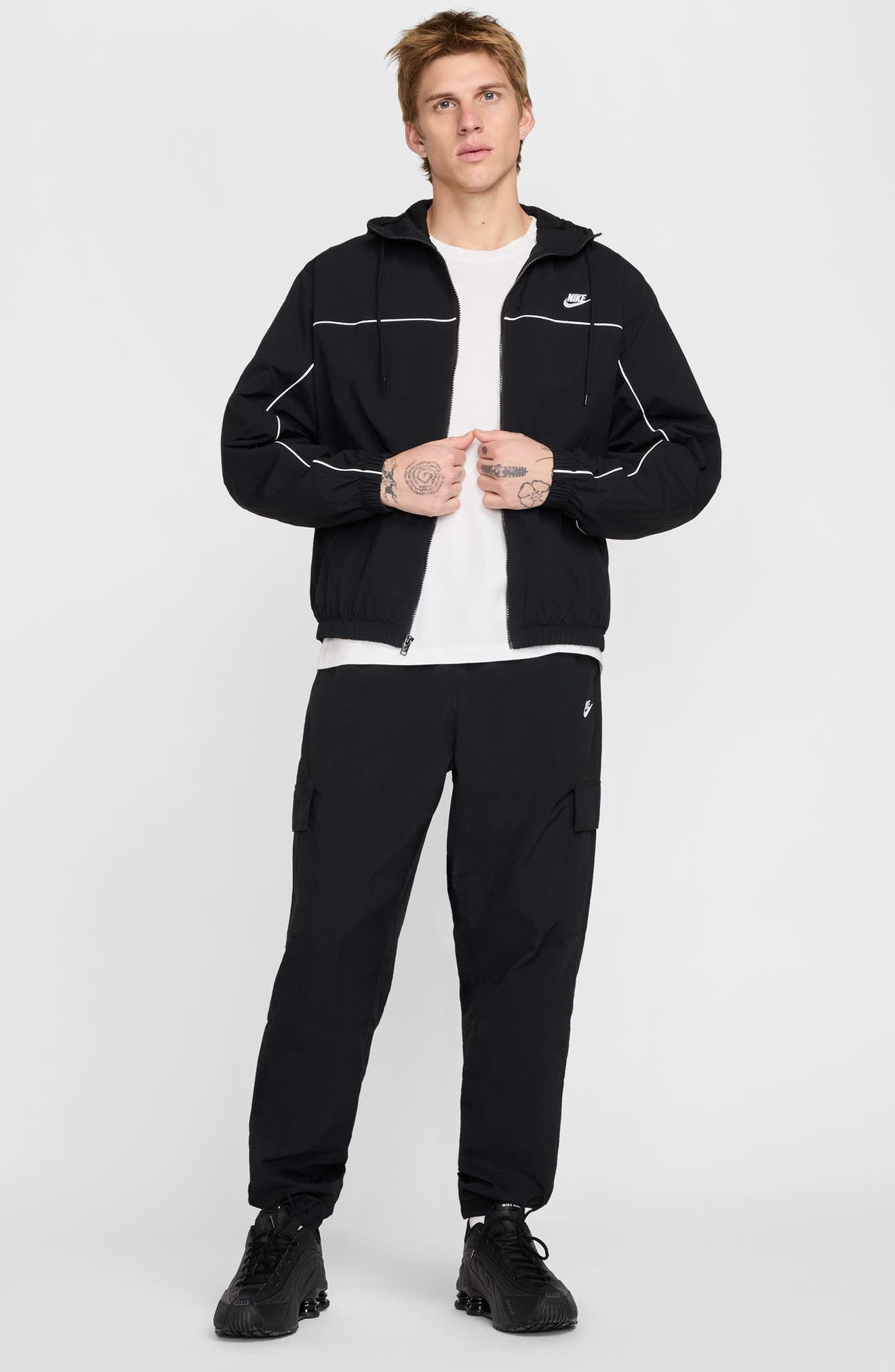 Nike Club Hooded Jacket in Black/White at Nordstrom - 5