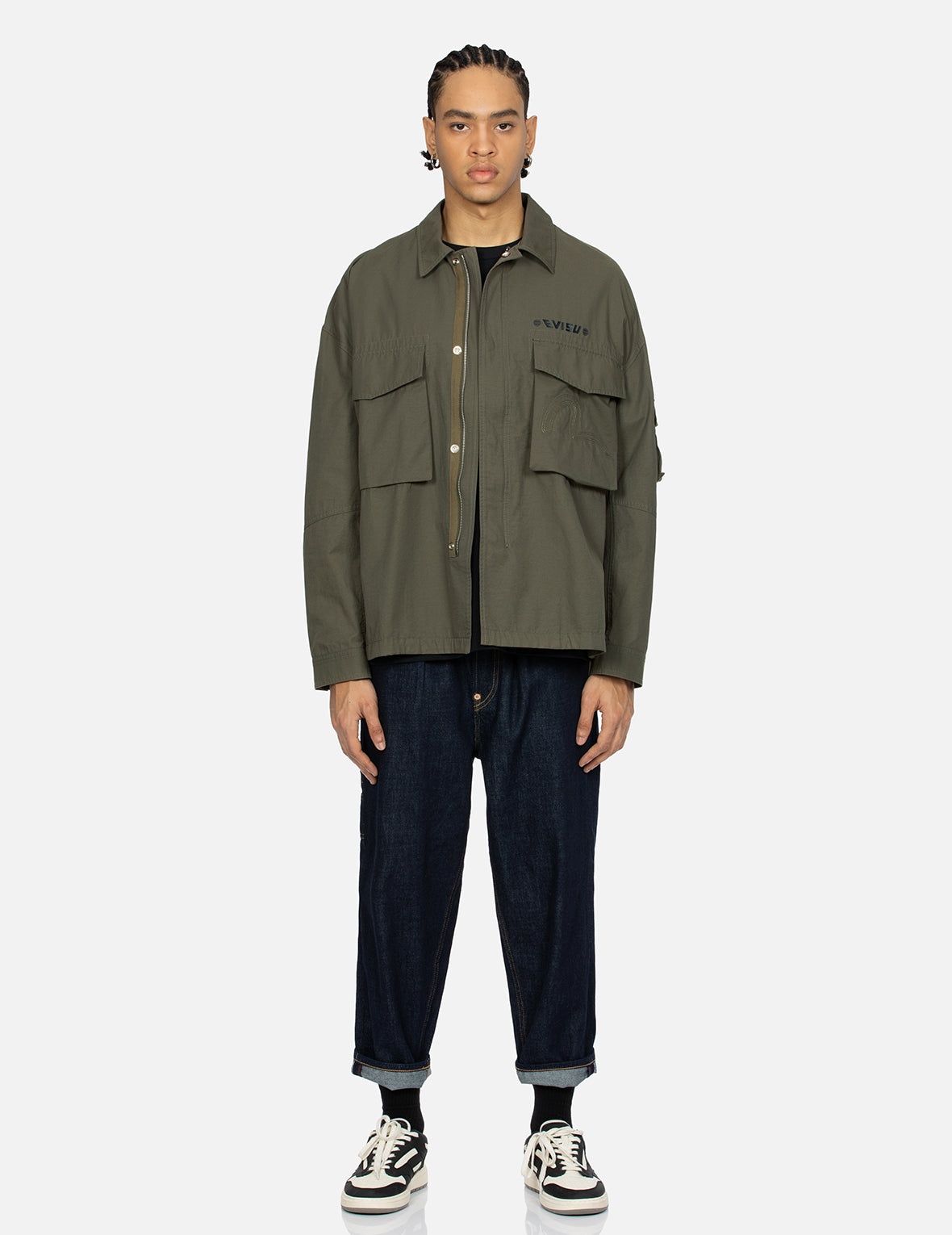 Hand Stitching Seagull and Godhead Embroidery Loose Fit Shirt Jacket - 6