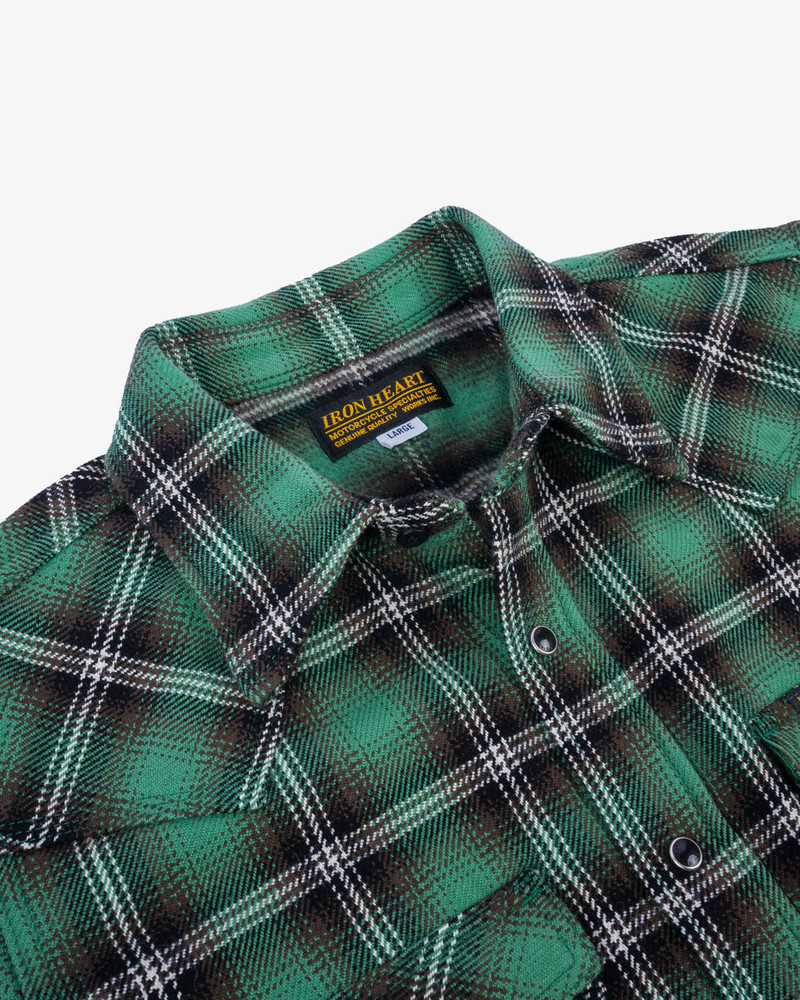 12OZ ULTRA HEAVY FLANNEL CHECK WESTERN SHIRT - GREEN 7