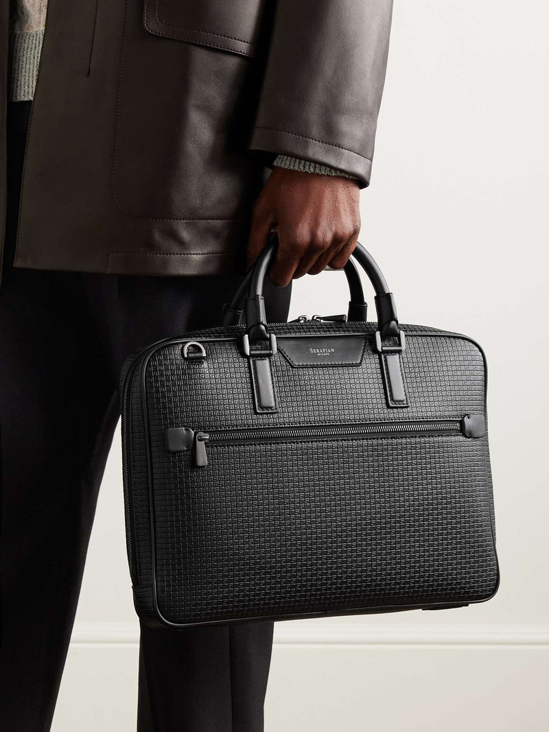 Serapian Leather-Trimmed Logo-Embossed Stepan Coated-Canvas Briefcase outlook