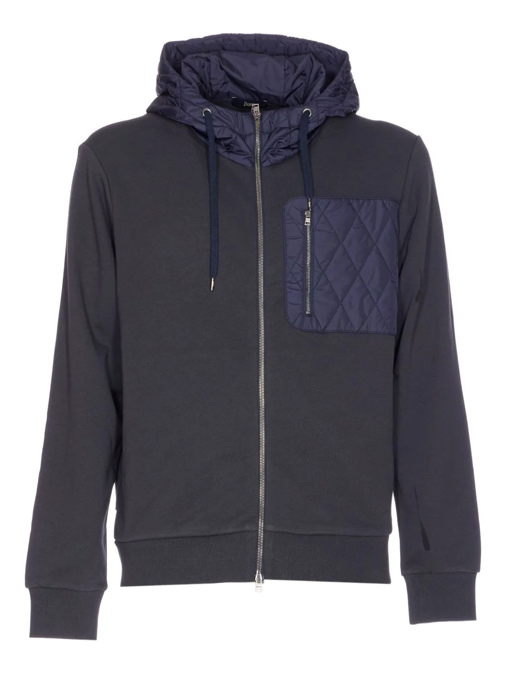 quilted-panel hooded zip-up sweatshirt - 1