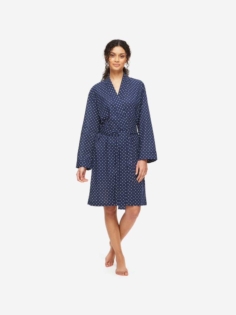 Women's Dressing Gown Plaza 60 Cotton Batiste Navy - 3