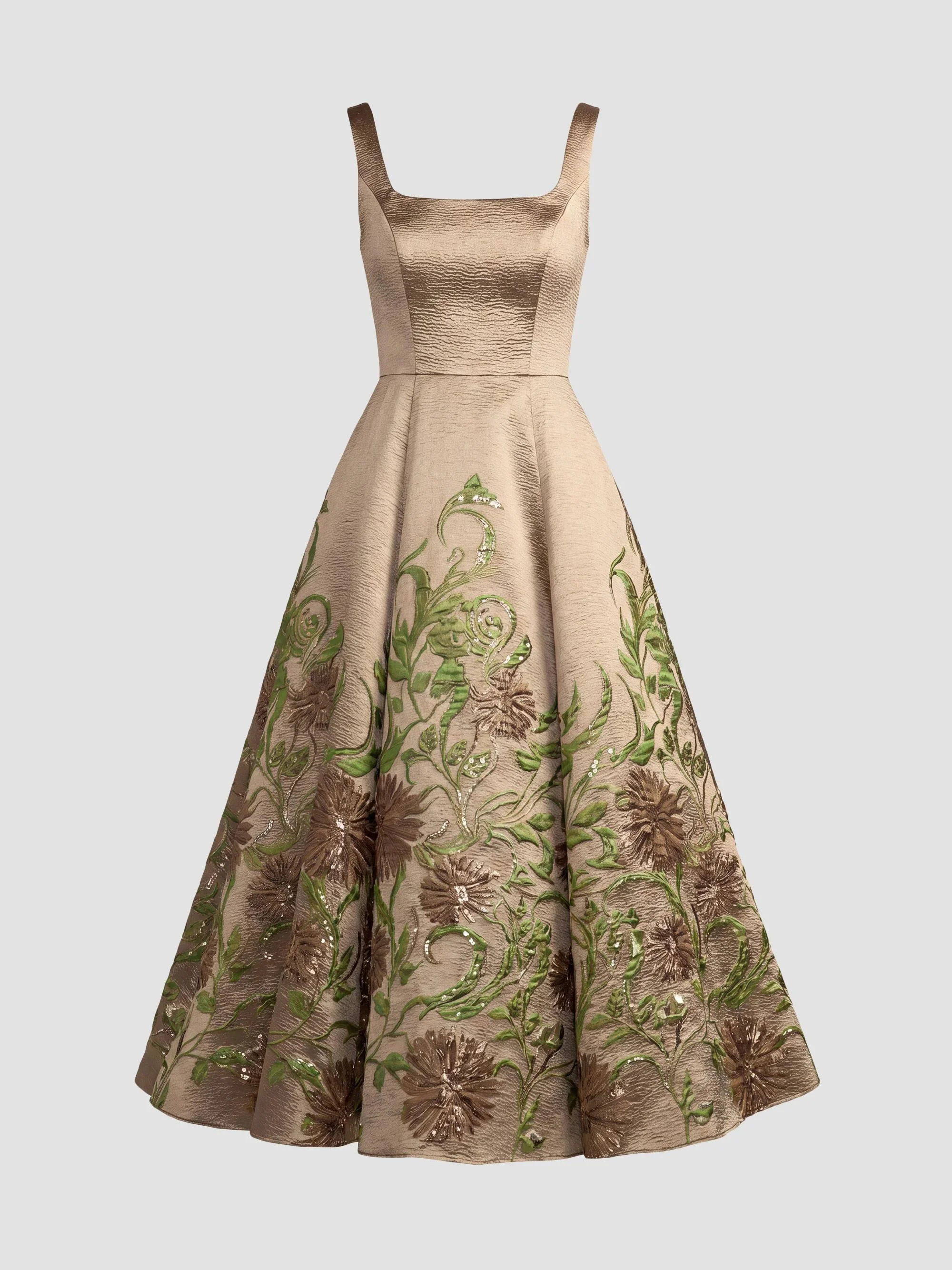 Women's Floral Brocade Midi Dress - Gold - 1