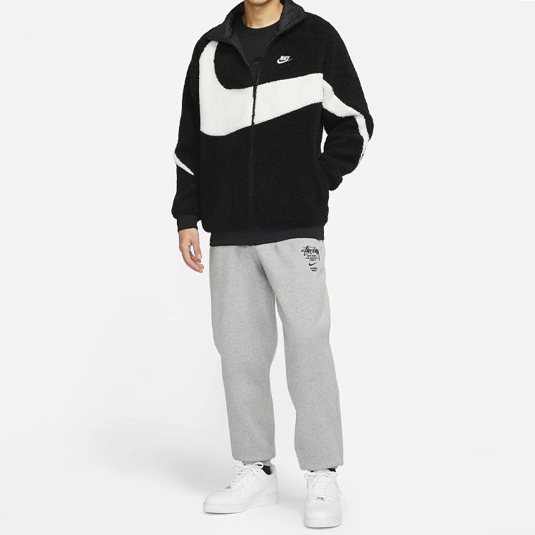 Nike Big Swoosh Large Logo lamb's wool Stay Warm Stand Collar Jacket Black White DH2474-011 - 3