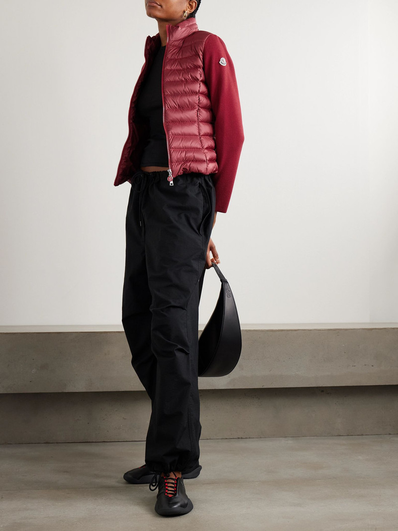 Moncler Appliquéd wool-blend and quilted shell down cardigan Red outlook