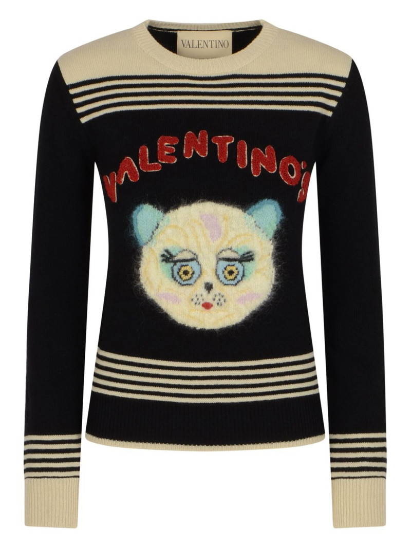 cat-embroidered striped sweater 1