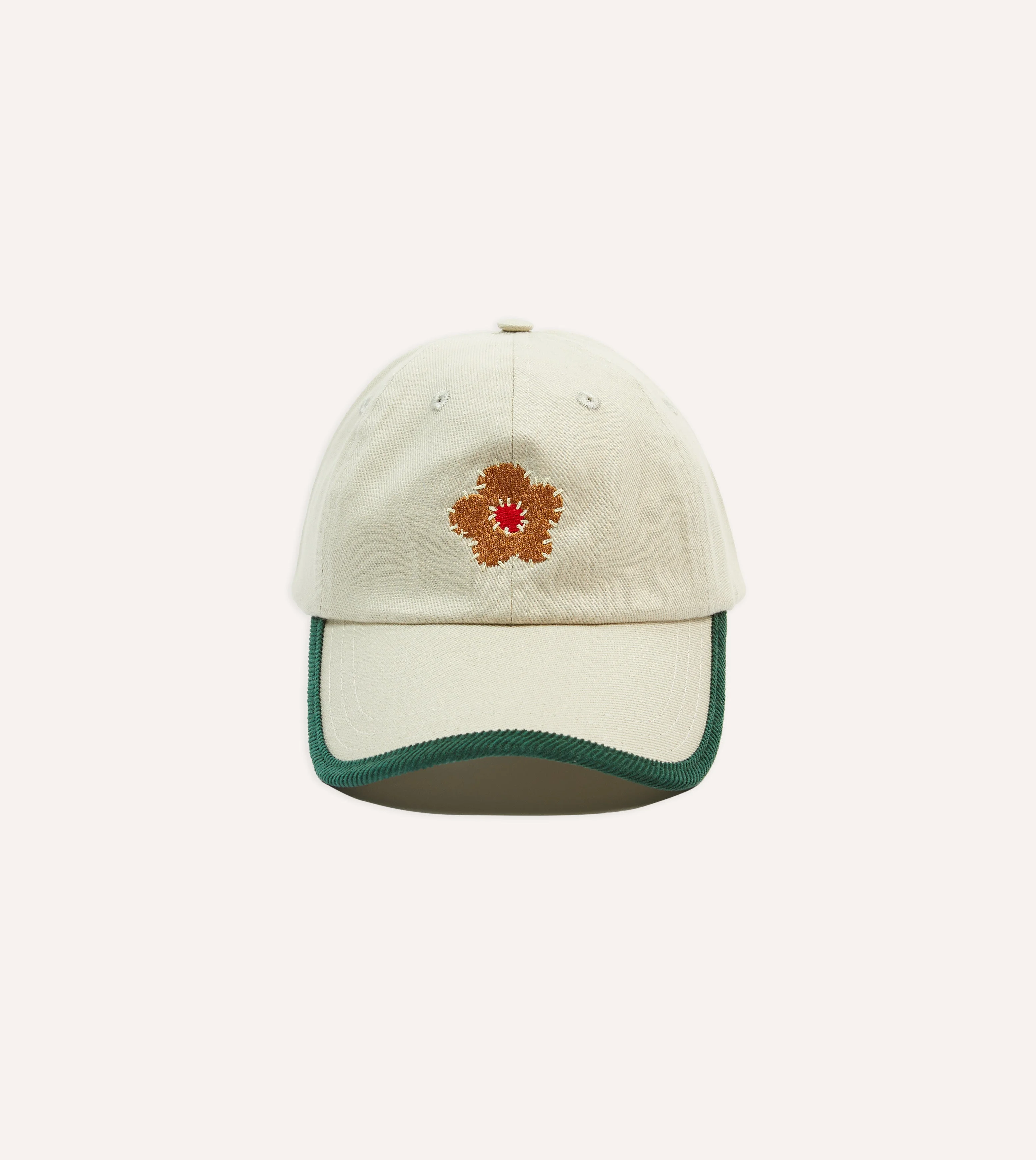 Ecru Flower Cotton Twill Baseball Cap - 1