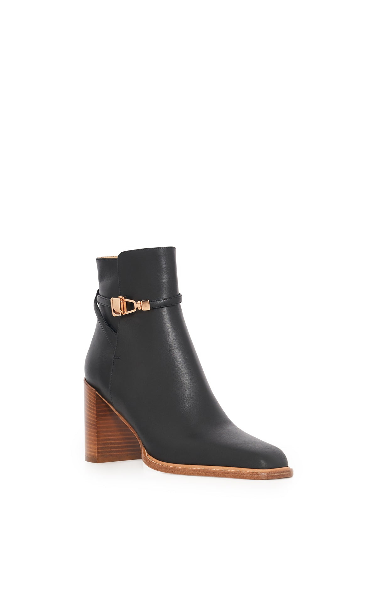 Nina Clasp Ankle Boot in Black Leather - 2