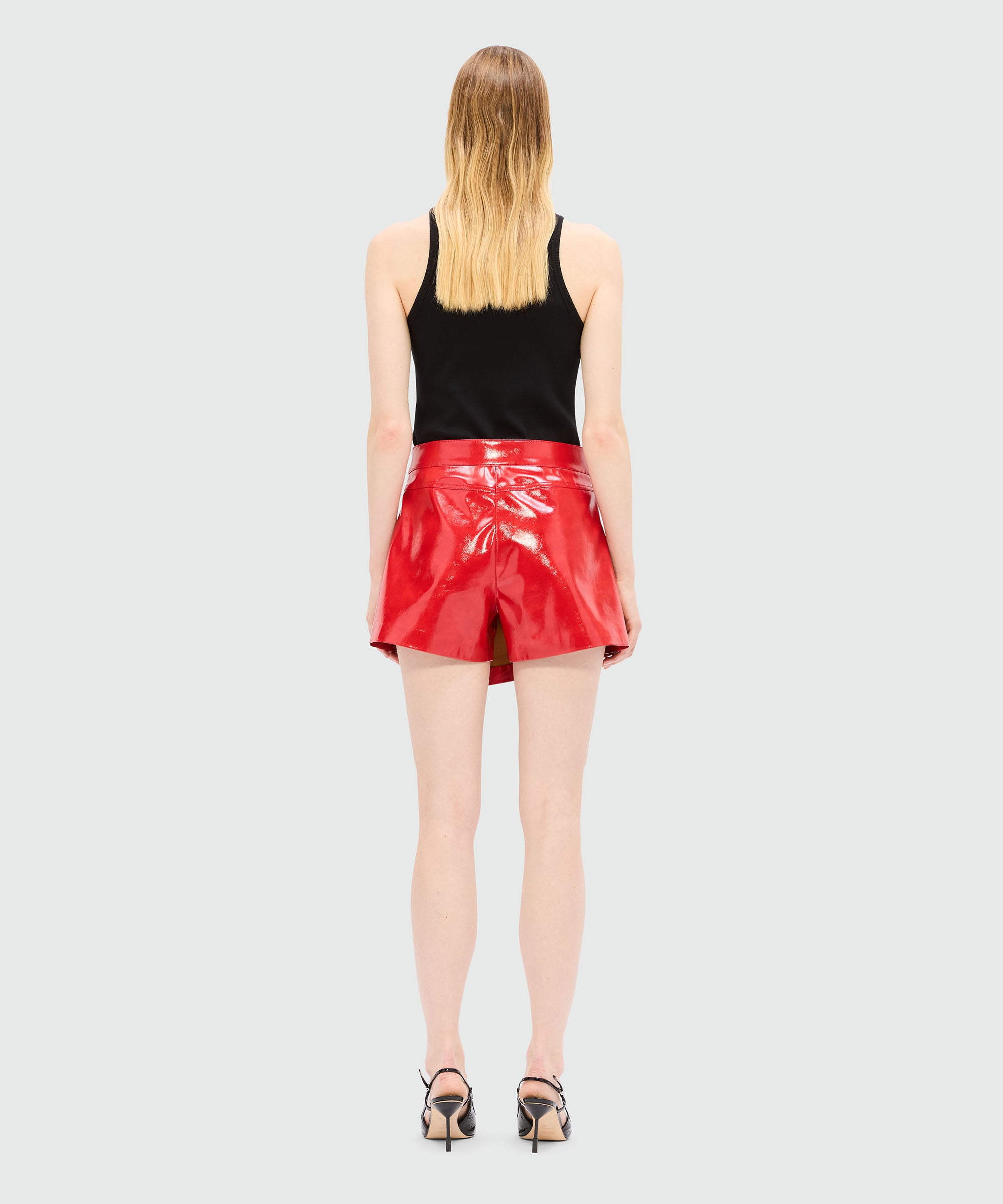 Red vinyl wrap shorts - 3