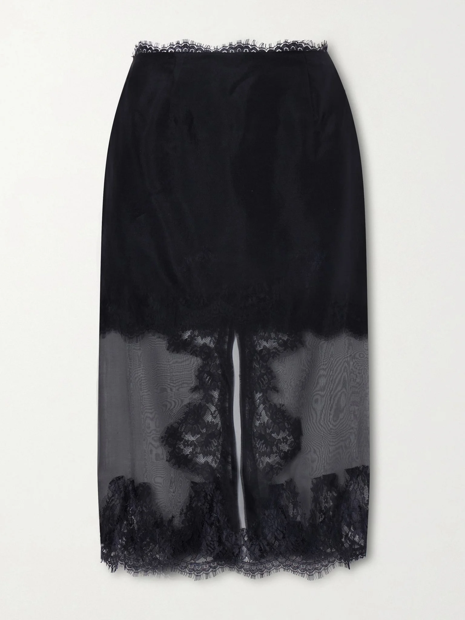 Ophelia layered lace-trimmed silk-organza midi skirt Black - 1