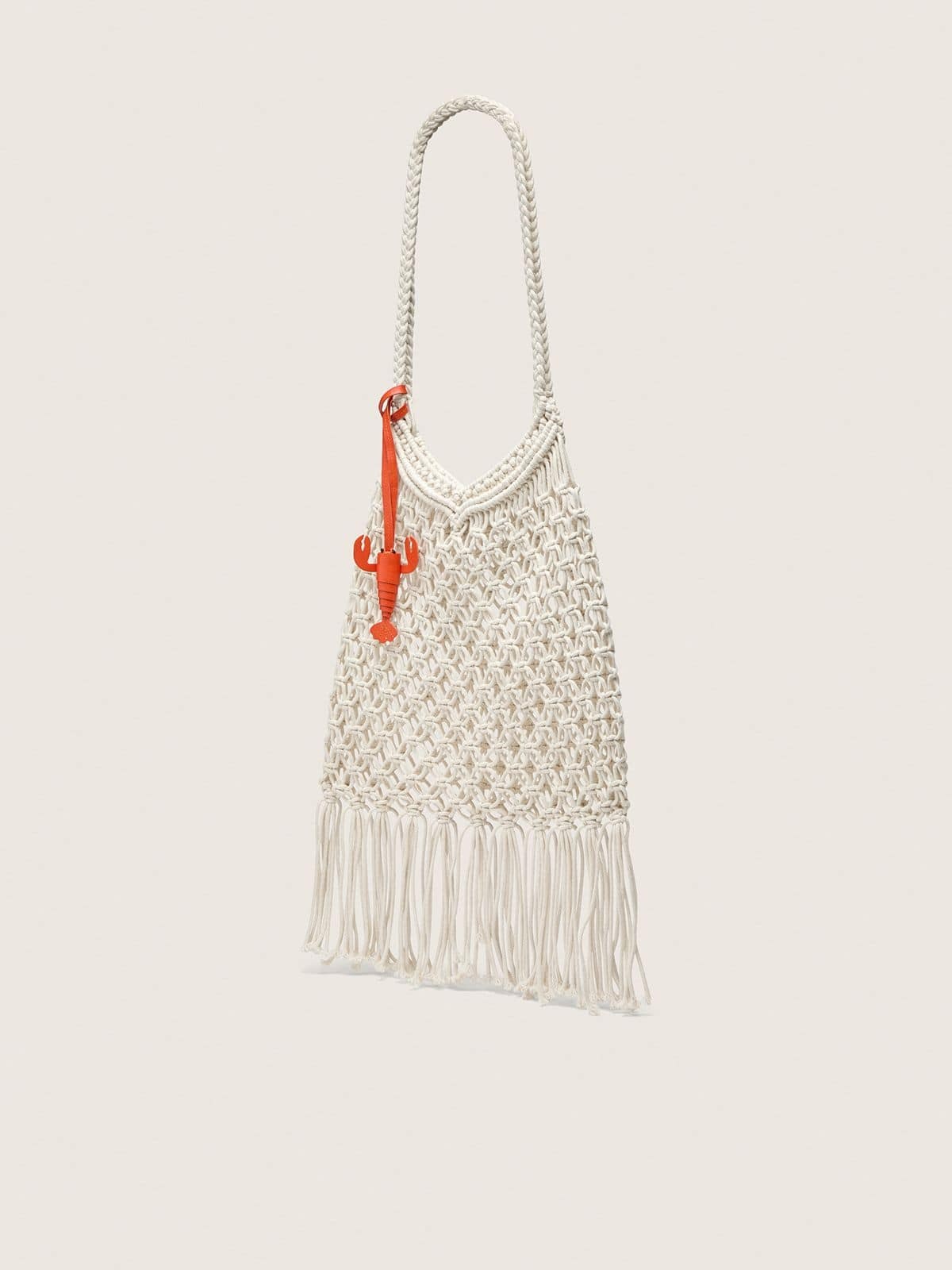 Women's macramé bag in butter-colored cotton with a leather lobster charm - 2