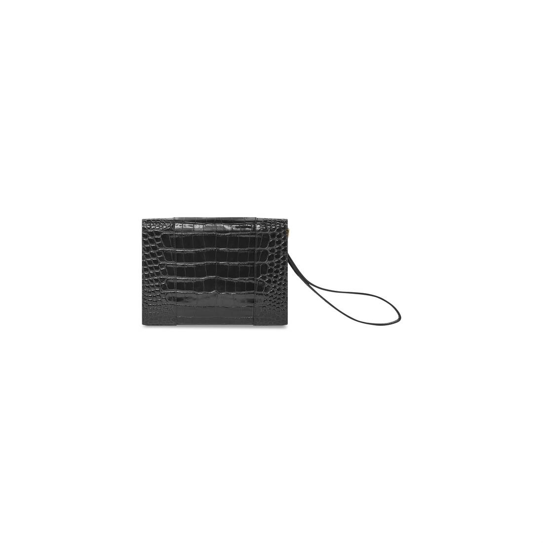 Women's Hourglass Gusset Pouch Crocodile Embossed  in Black - 4