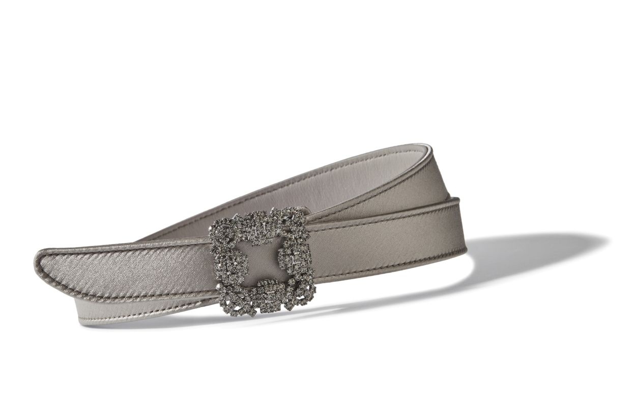 Light Grey Satin Crystal Buckled Belt - 2