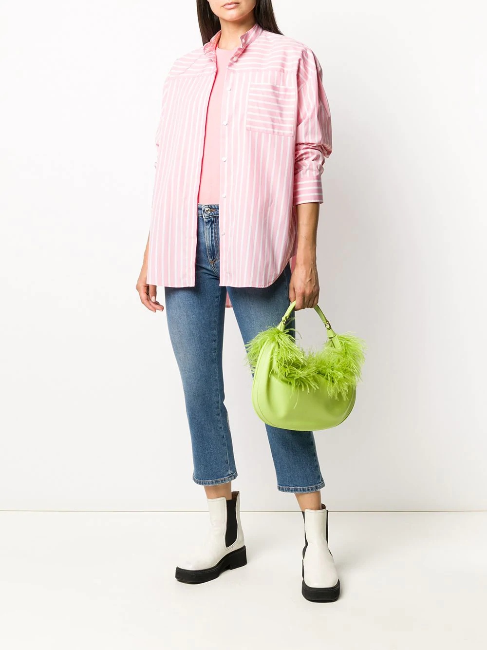 stripe-print collarless shirt - 2