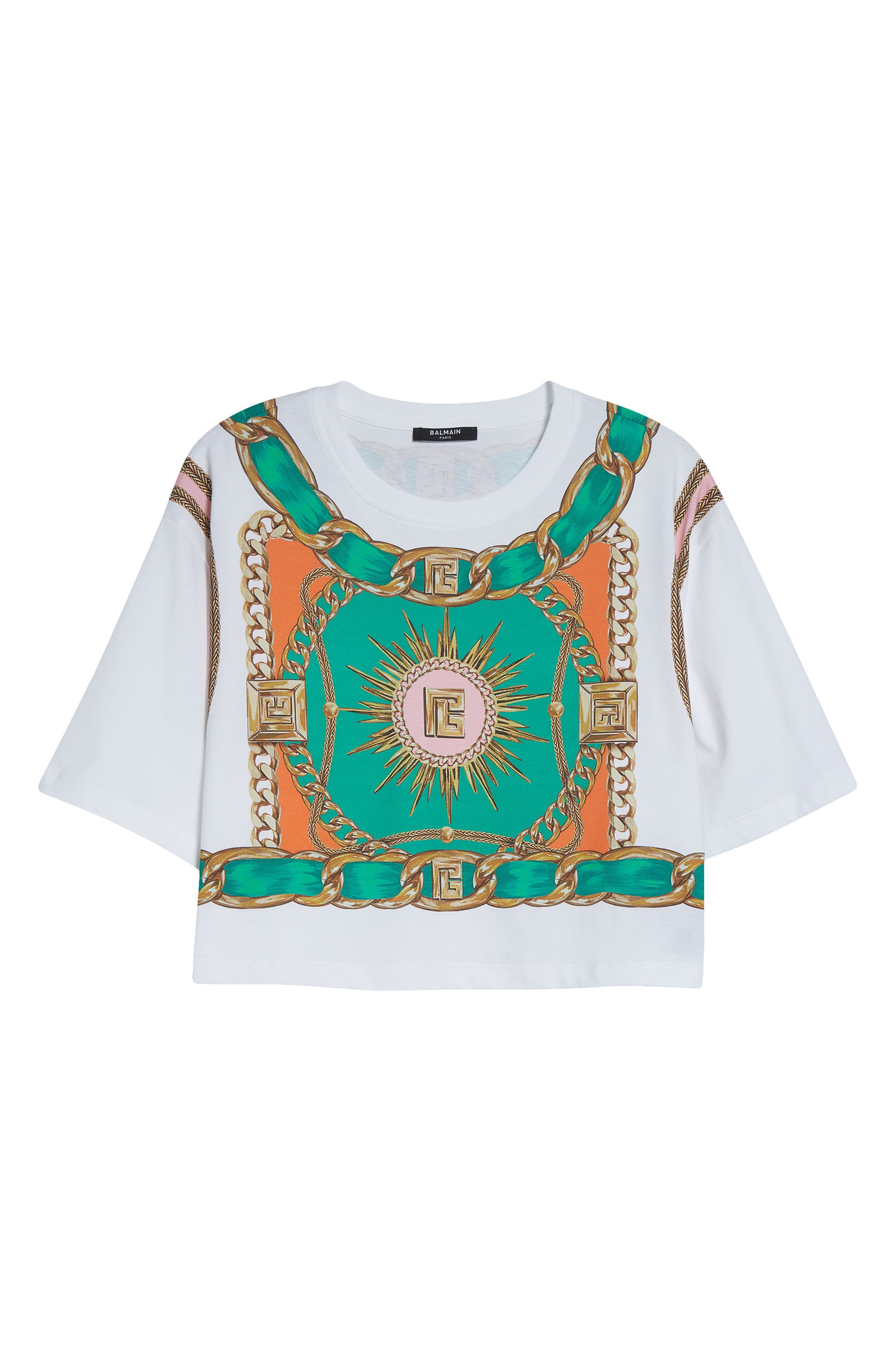 Balmain Foulard Print Crop T-Shirt in Gsr White Multi at Nordstrom - 6