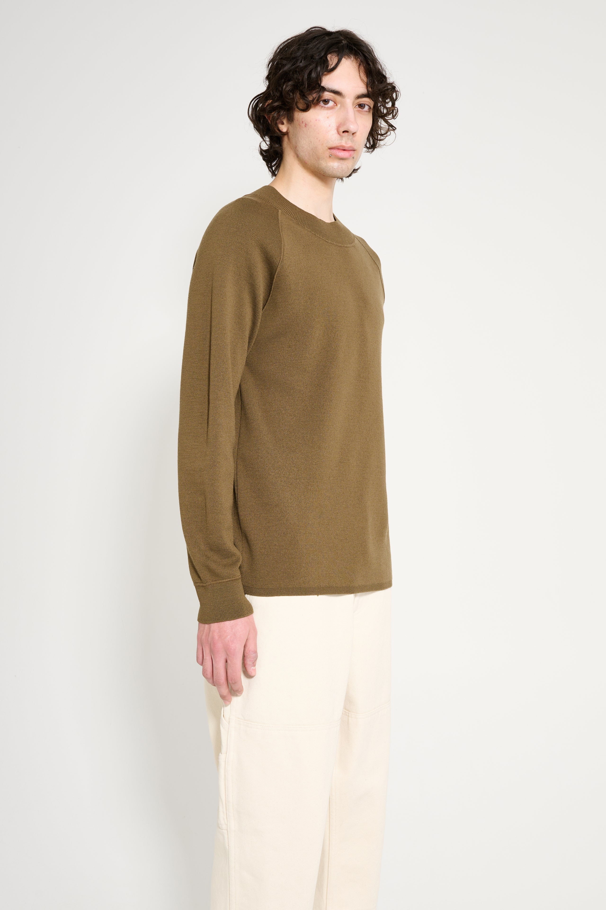 MARGARET HOWELL MHL WIDE NECK SWEATSHIRT FINE MERINO WOOL KHAKI - 3