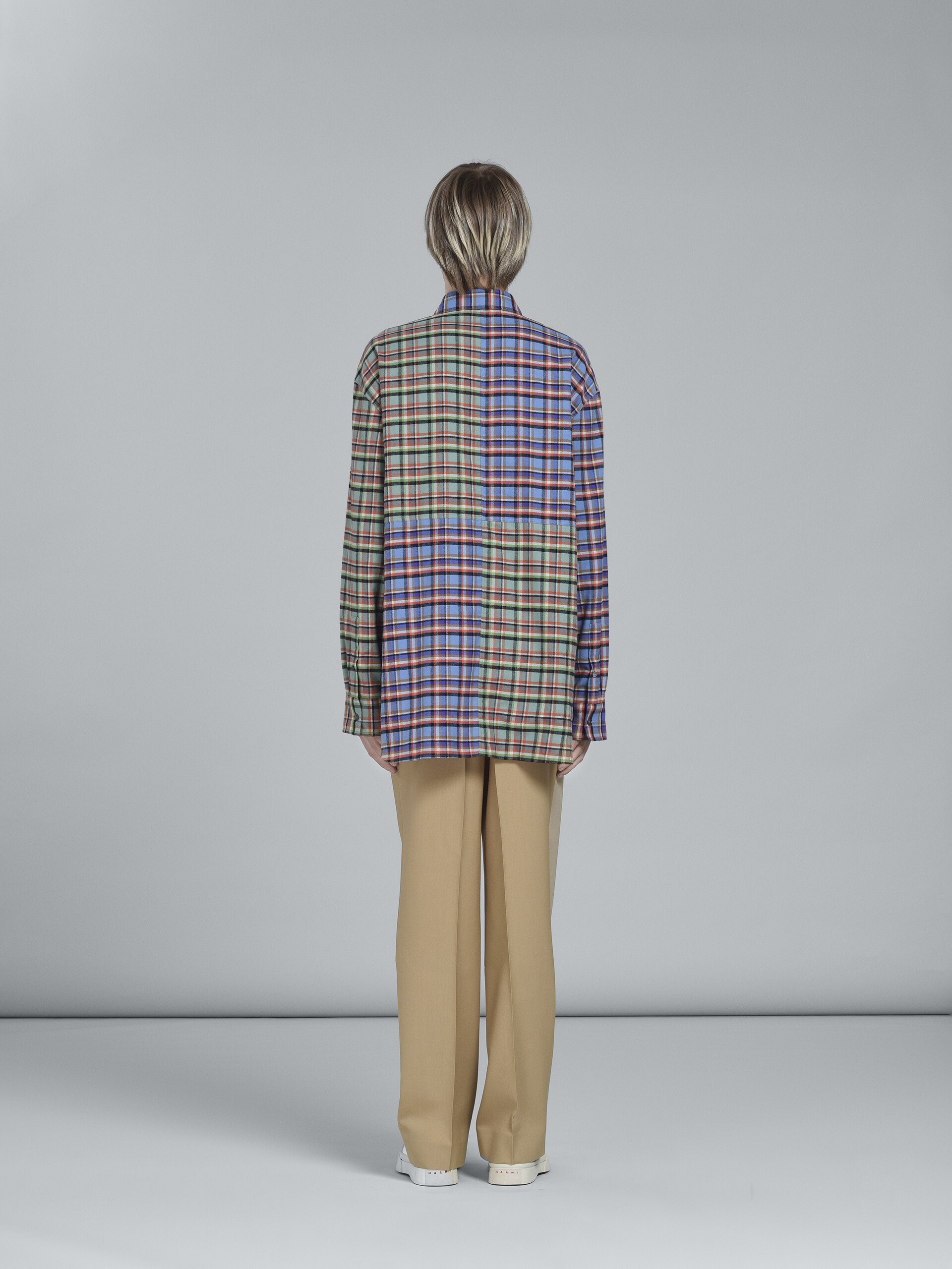 BEIGE COLOURBLOCK TROPICAL WOOL TROUSERS - 3