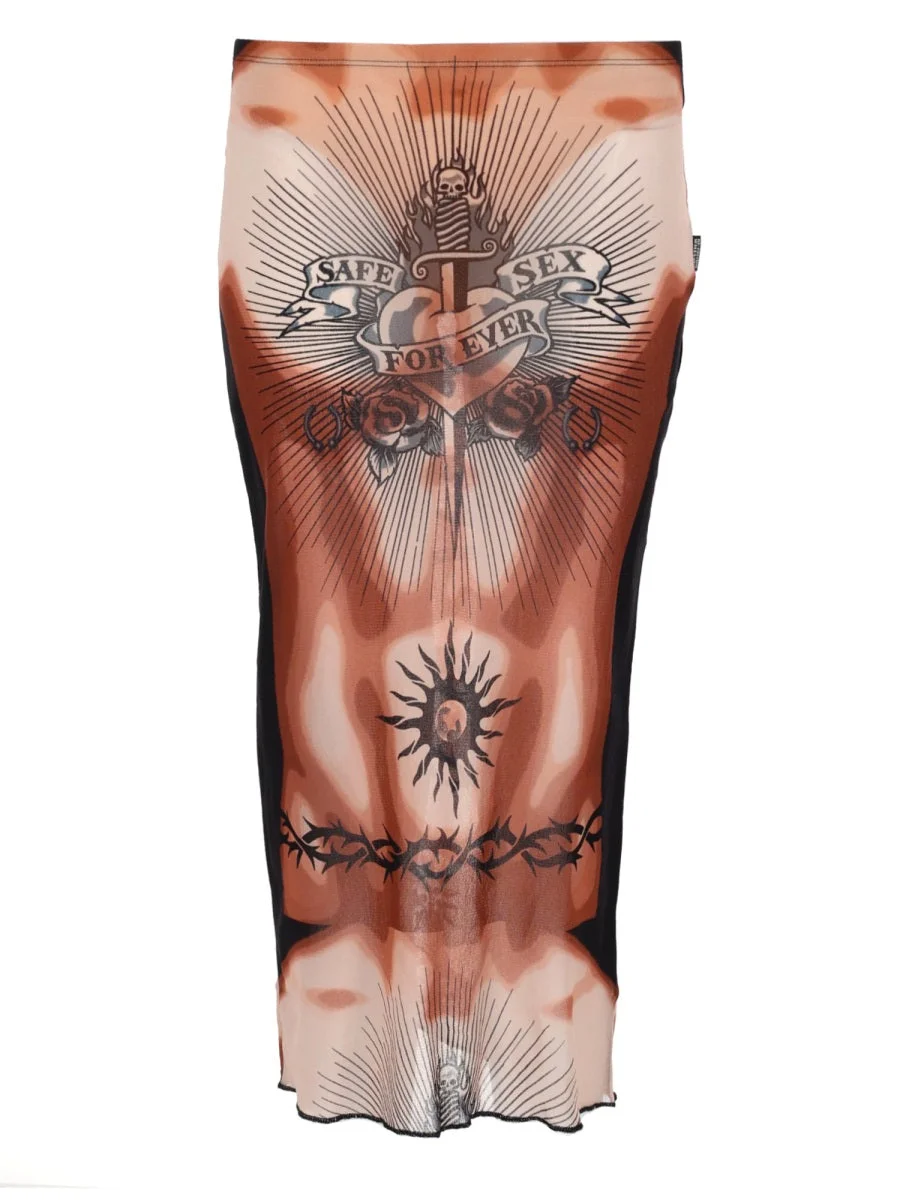 Jean Paul Gaultier Women Midi Skirt With "Safe Sex Tatoo" Print - 1