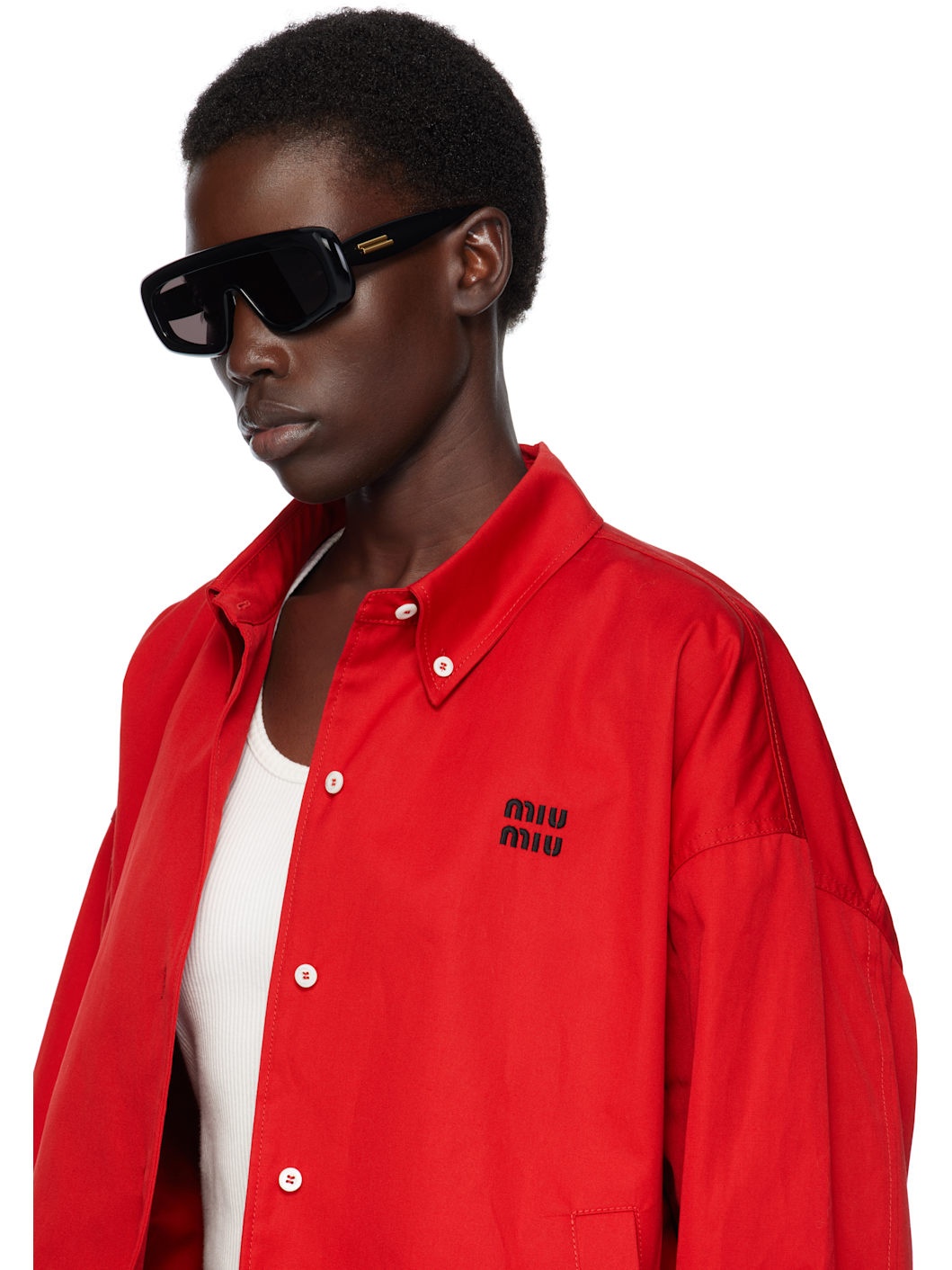Black Curvy Mask Acetate Sunglasses - 4