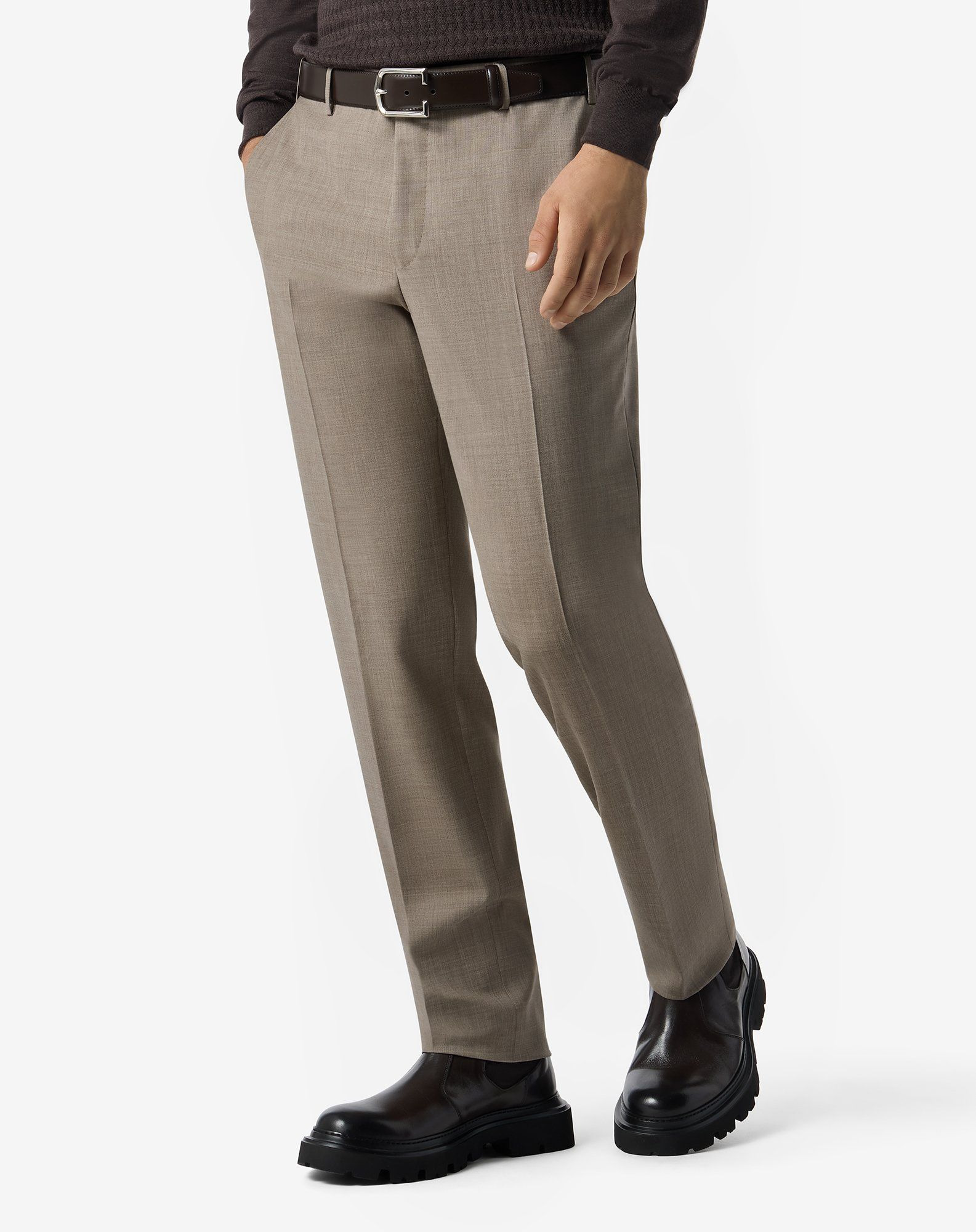 Beige stretch wool bengaline trousers - 3