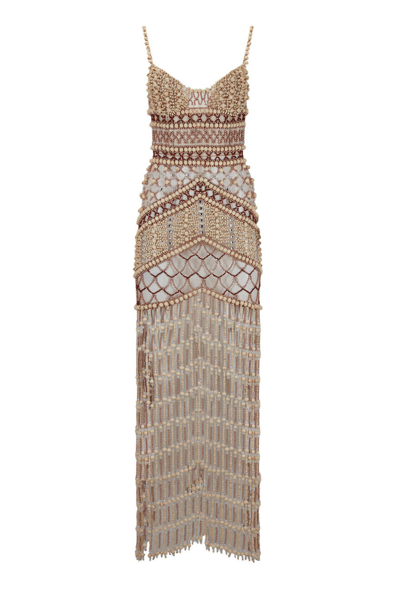 Wood and Crystal Beaded Gown 6