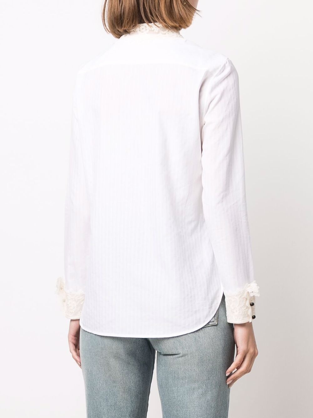 lace-trim striped shirt - 4