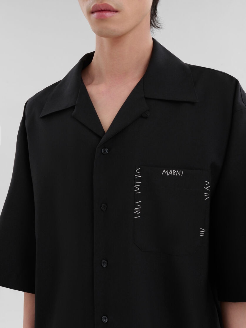BLACK TROPICAL WOOL BOWLING SHIRT WITH MARNI MENDING - 4