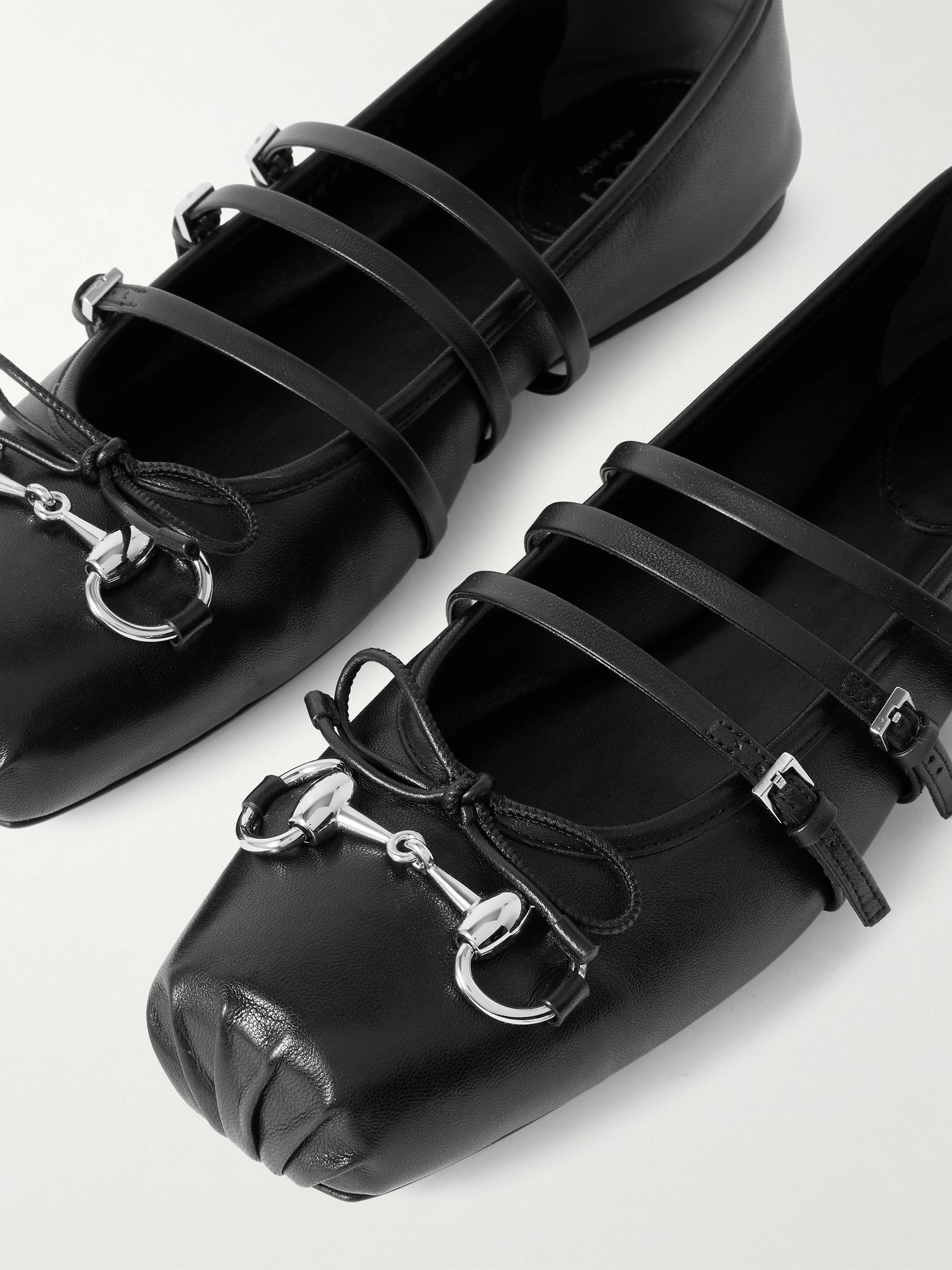 Horsebit-detailed leather ballet flats Black - 4