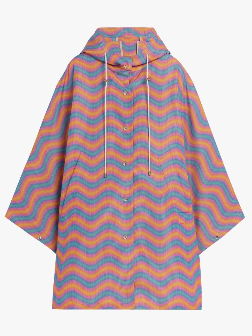 BONI ORANGE & PINK WAVE PRINT NYLON HOODED PONCHO | LMC-010 - 1