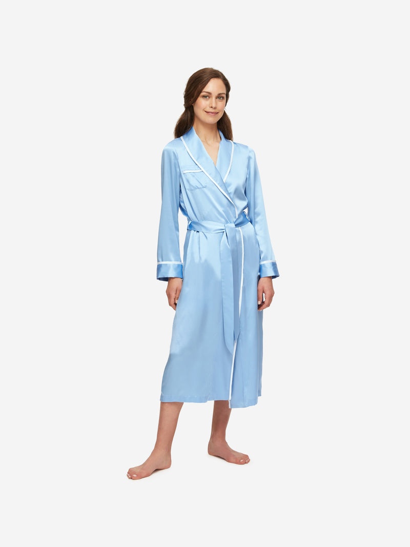 Women's Long Dressing Gown Bailey 2 Silk Satin Sky - 3