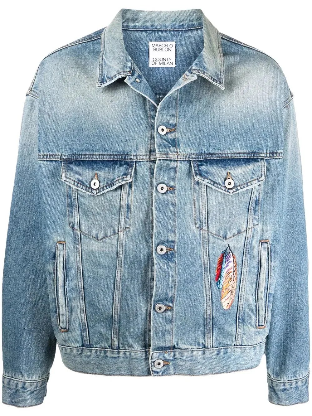 embroidered feathers denim jacket - 1