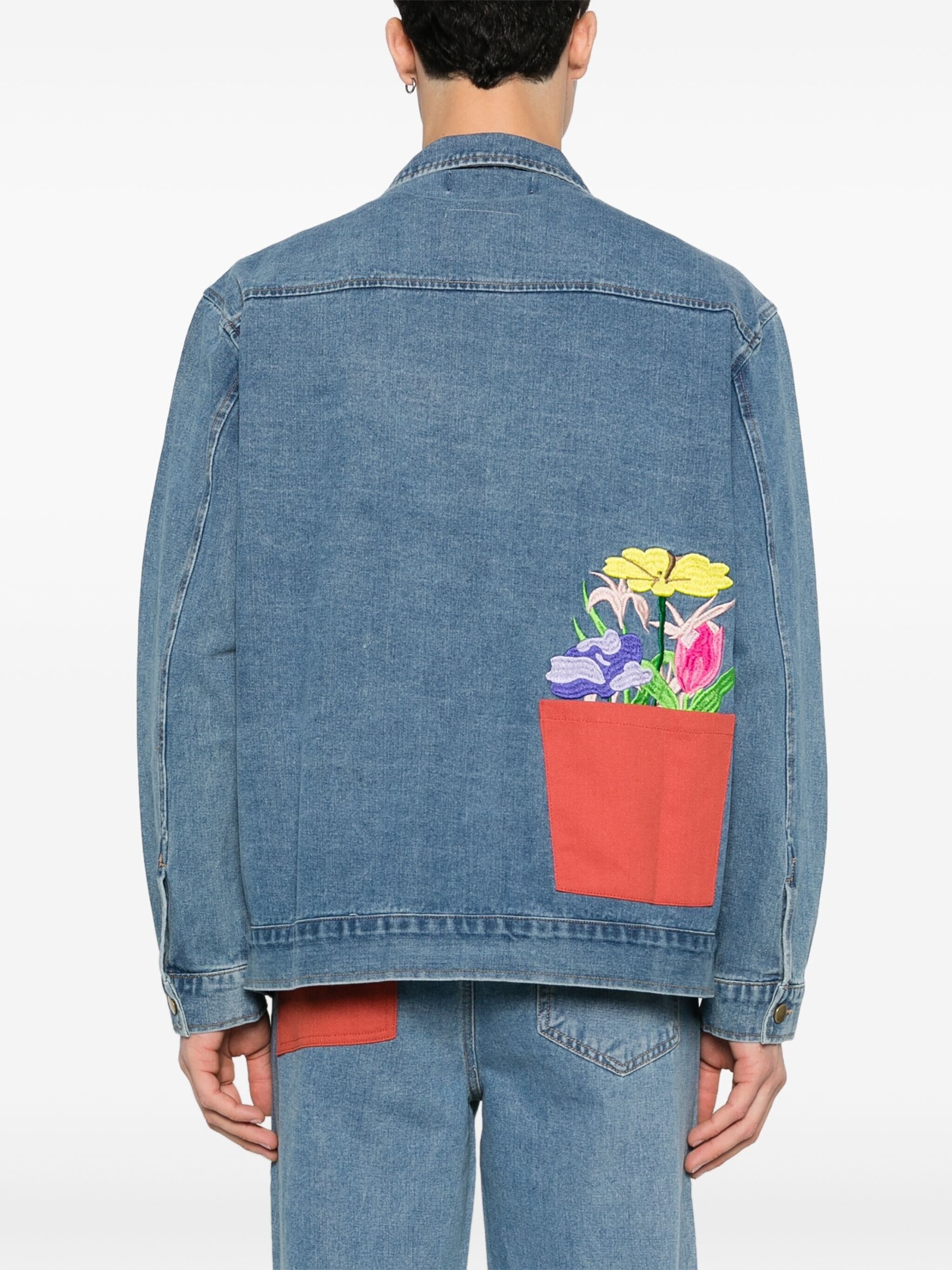 floral-embroidered denim jacket - 4