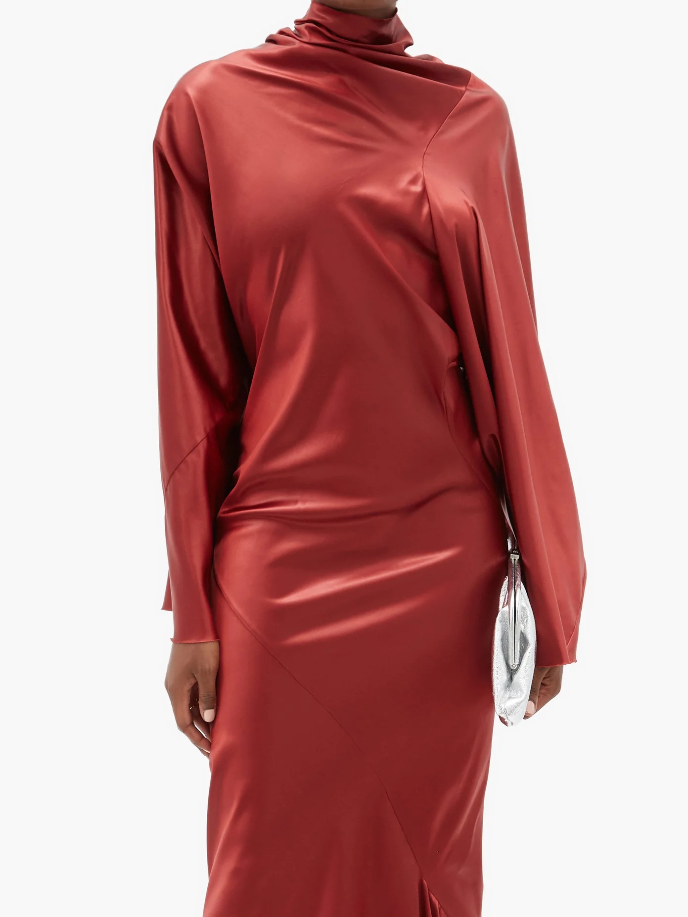 Ruched mock-neck latex maxi dress - 6