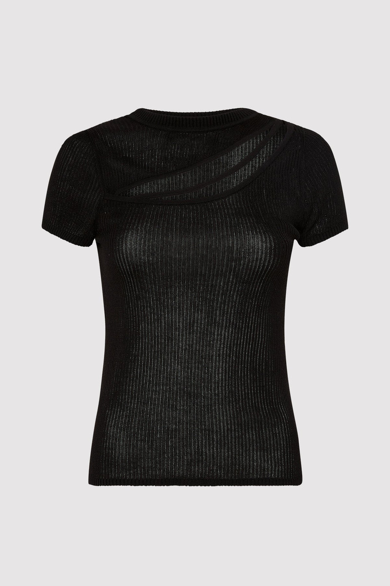Cut Out Knit Tee - Black 5