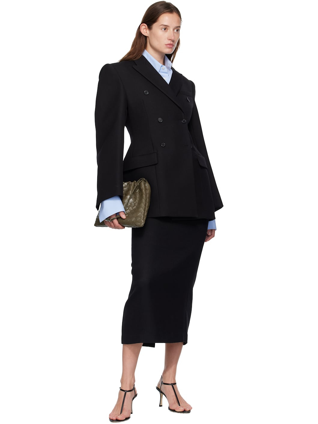 Black Double Breasted Contour Blazer - 4