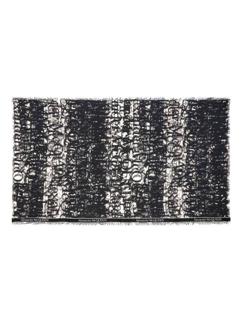 abstract-print frayed-trim scarf - 1