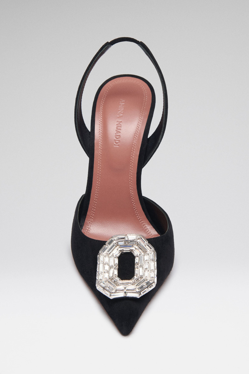 Amina Muaddi CAMELIA SLING 105 BLACK SUEDE outlook