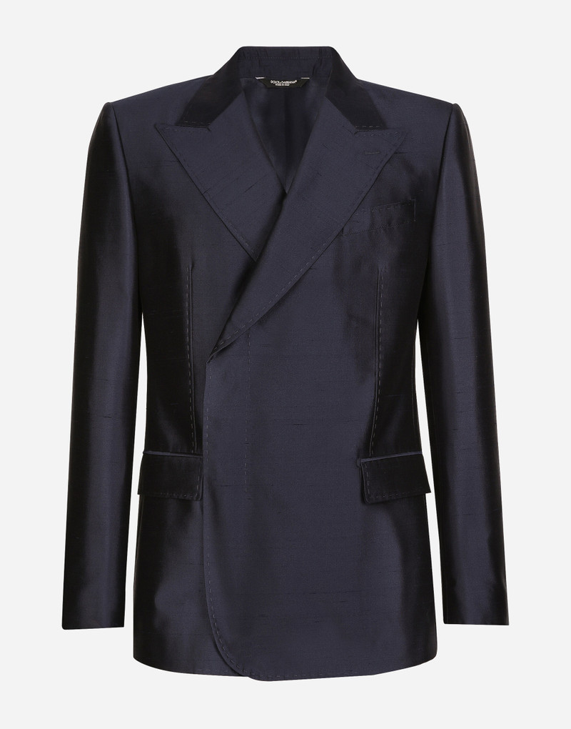 Double-breasted shantung silk Sicilia-fit jacket 1