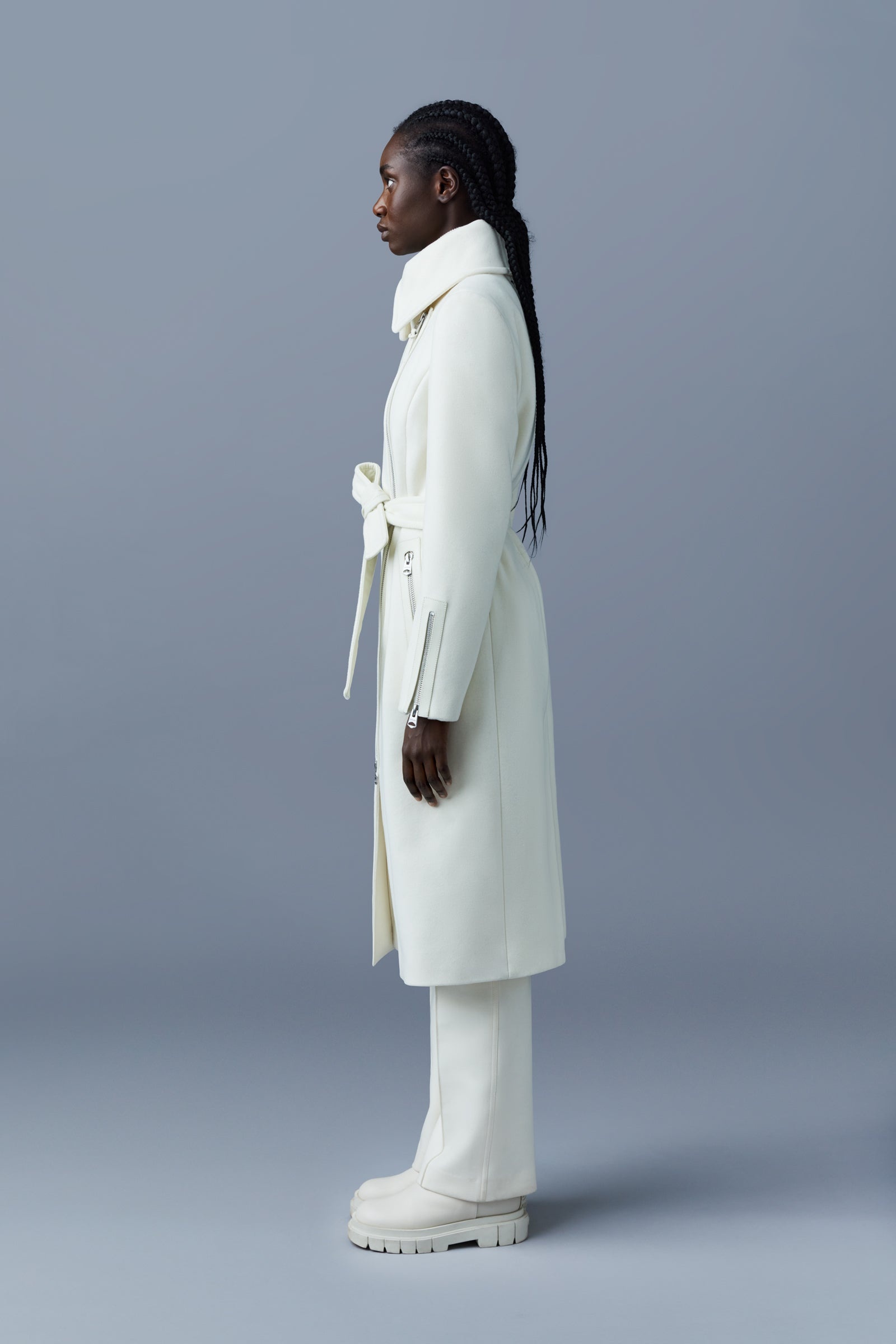 KAMILA double face wool and cashmerel coat with sash belt - 3