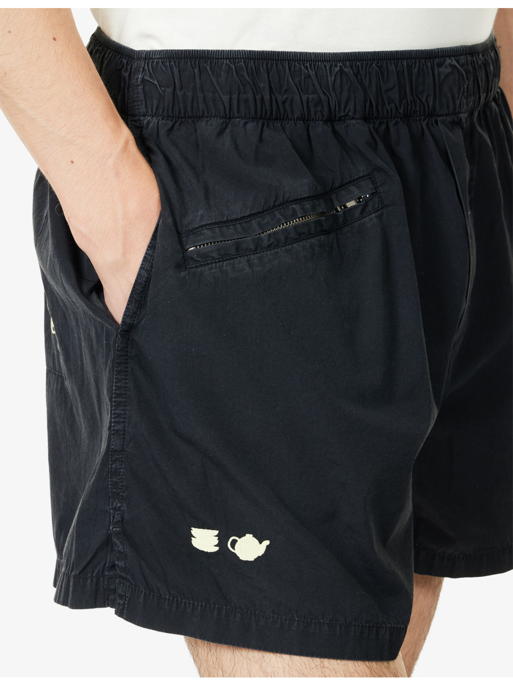 Relaxed-Fit Graphic-Embroidery Cotton Shorts - 5