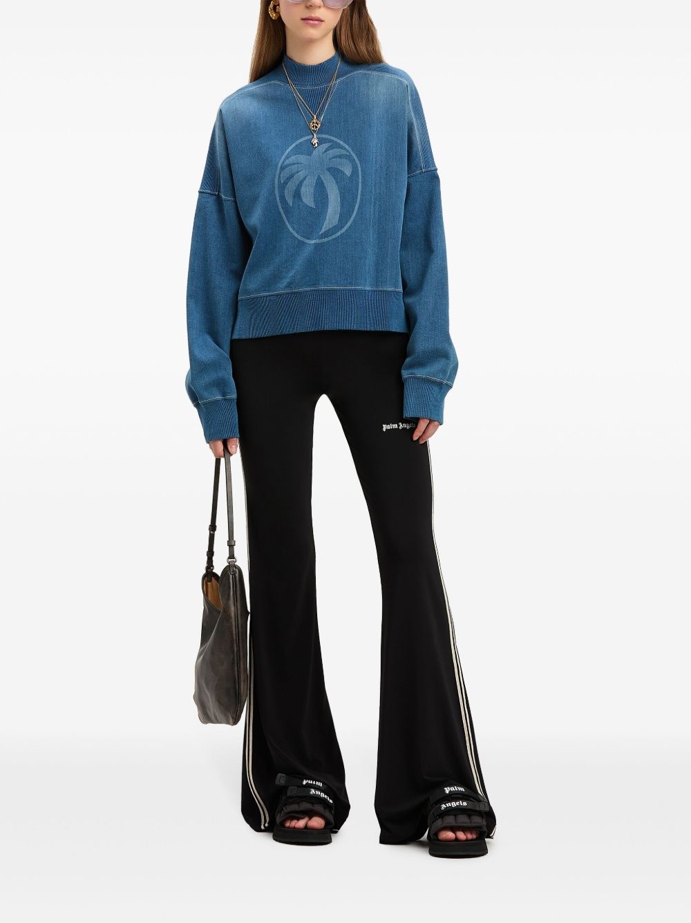 palm-print washed denim sweatshirt - 2