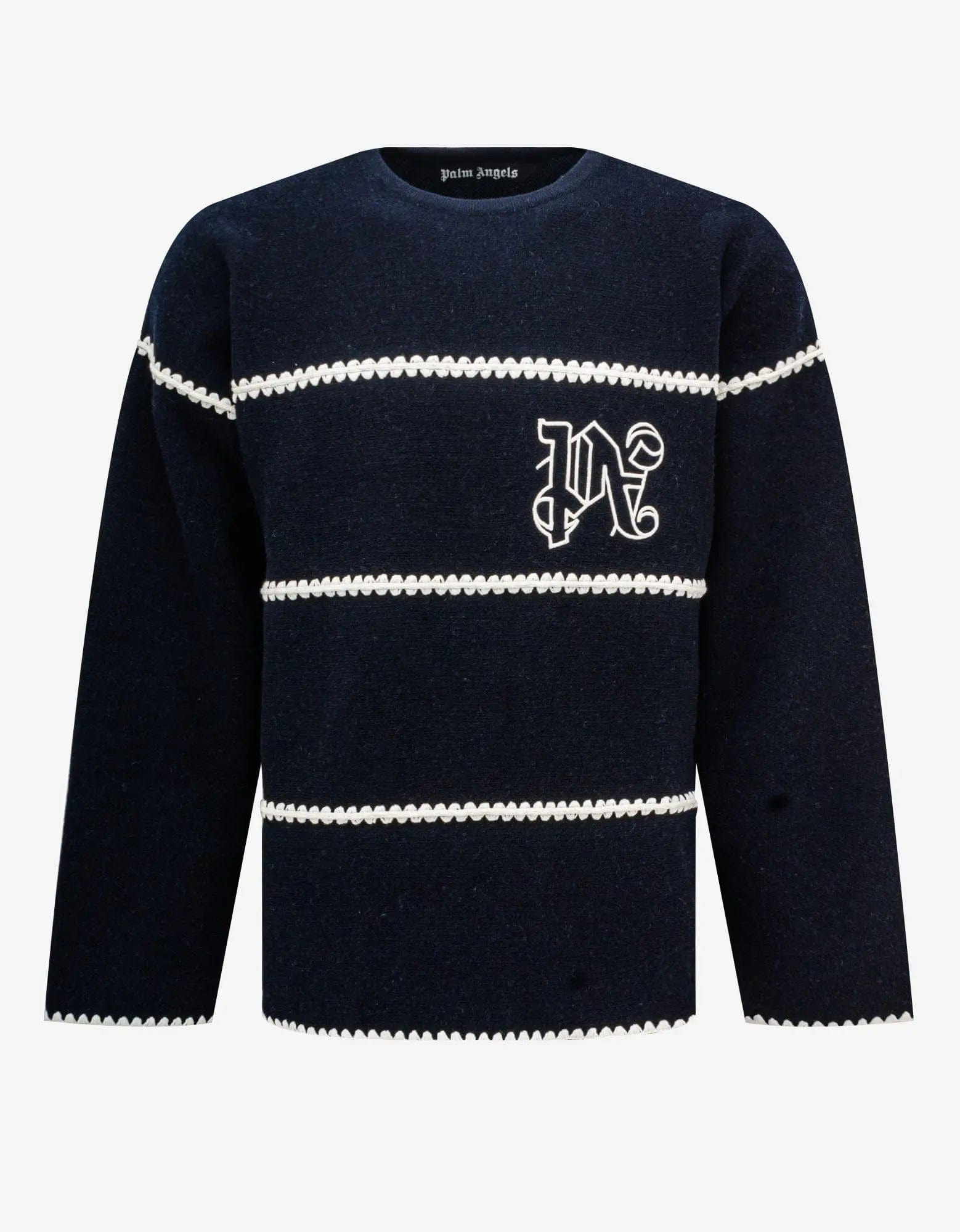 Palm Angels Navy Blue PA Monogram Stripe Sweater - 1